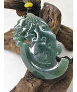 Icy Ice Bluish Green Hand Carved Natural Jadeite Jade Dragon Pendant # 1... - $790.75 CAD
