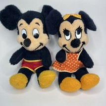 Mickey &amp; Minnie Mouse Vintage 60&#39;s Stuffed Animal Plush Walt Disney 15&quot; - £27.24 GBP