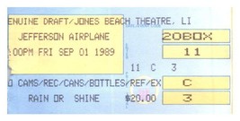 Jefferson Airplane Ticket Stub Septembre 1 1989 Jones Plage New York Ville - £32.50 GBP