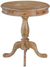 Lamp Table Dayton Beachwood Old World Distressed Solid Wood Round 1-Drawer - £632.64 GBP