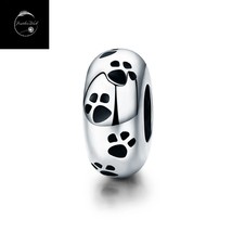 Genuine Sterling Silver 925 Dog Puppy Paw Family Spacer Bead Charm For Bracelets - £15.69 GBP