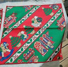 2 CHRISTMAS TABLE COVERINGS 17x17 RED WITH BEARS, DUCKS & CHRISTMAS TREES image 2