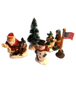 5 Christmas Village Figurines Santa Snowman Tree Ducks Miniature - $24.30