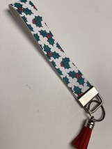 Wristlet Key Fob Keychain Faux Leather Christmas Holly red berries w Tas... - $6.90