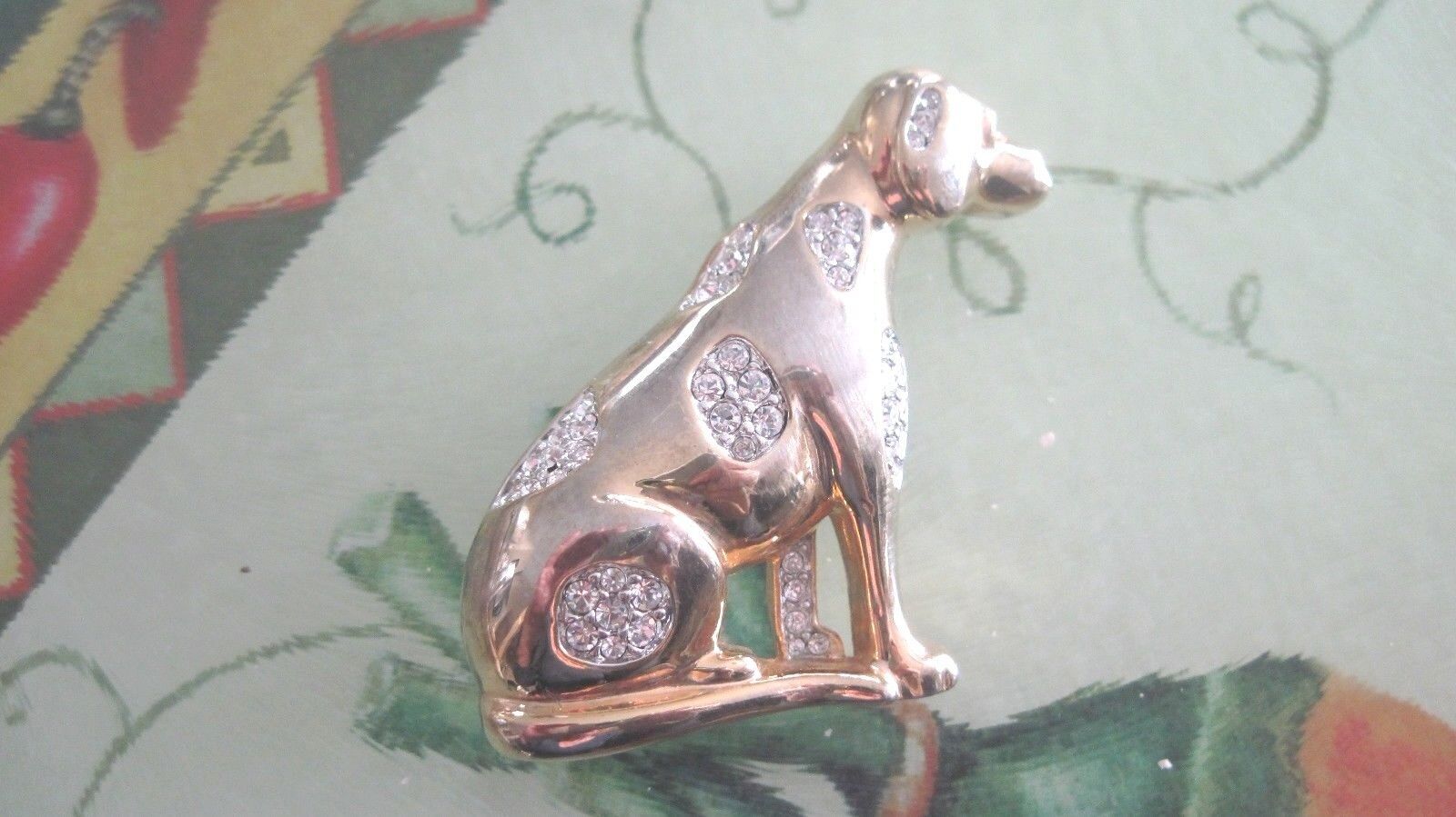 Primary image for Vintage Goldtone Sitting Dog w/ Swarovski  crystals Brooch 163