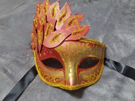 Venetian Masquerade Ball Party Red Flame Mask Mardi Gras Celebration - £11.90 GBP