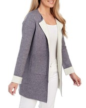 Nwt Oliver By Escio Gray Ivory Open Front Long Cardigan Size L - £45.26 GBP