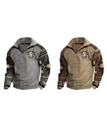 Men's Western Sweatshirts Aztec Cow Fleece Quarter Zip Pullover Sweatshirts Mens - $25.77