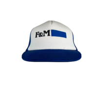 Vintage Advertising Blue And White F&amp;M SnapBack Hat Trucker Hat Sportcap Retro - £14.92 GBP