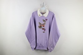 Vintage 90s Country Primitive Womens XL Butterfly Flower Collared Sweatshirt - £43.48 GBP
