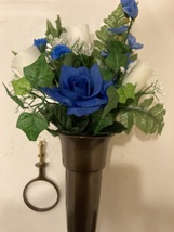 Crypt Mausoleum Vase w/ Silk Rose &amp; Delphinium Flowers w/ Ring Bolt Support - £80.79 GBP