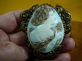 (CL3-11) Ethereal Lady White Gray CAMEO brass Pin Brooch pendant Beautiful woman - £30.27 GBP