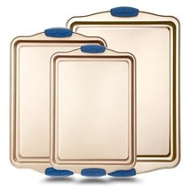 NutriChef 3-Piece Nonstick Bakeware Set w/Blue Handles - Carbon Steel Pans - $313.17 MXN