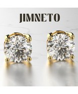 Lab Moissanite Diamond 14K Yellow Gold Plated Stud Silver Earrings, Roun... - €48,72 EUR