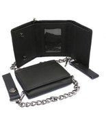 Trifold Black Genuine Leather Wallet with Scale Texture Design with a Chain - £17.39 GBP