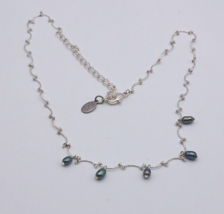 Lia Claiborne Natural Abalone Fresh Water Pearl Silver Tone Necklace Signed - £17.34 GBP