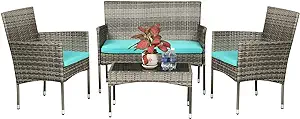 Outdoor Furniture Set Wicker With Rattan Chair Loveseats Coffee Table Fo... - $315.99