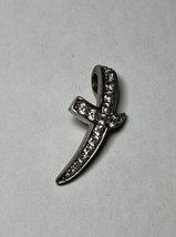 Sterling 925 Curved Cross Crucifix Pendant Silver Cubic Zirconia Chip - $24.70