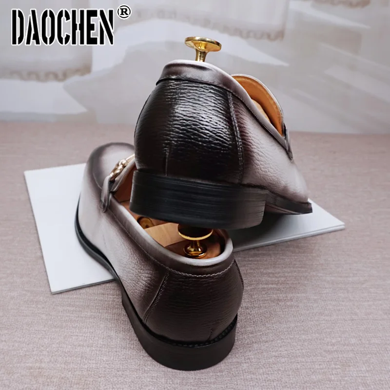 Luxury Men Leather Shoes Black White Horsebit Loafers Slip on Formal Men... - £110.66 GBP