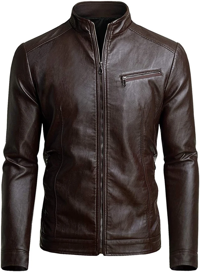 New Men Motorcycle Racing Fashion Leather Jacket Vintage Style Biker Jacket - $169.89