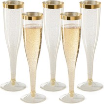 36 Plastic Champagne Flutes, 6.5 Oz Plastic Glasses Gold Rim &amp; Glitter G... - $42.99