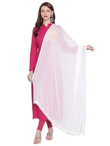 Woman&#39;s White Chiffon Dupatta Scarf Chuni Shawl With Lace Tapping Border - £10.77 GBP