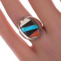 sz7 70&#39;s Native American sterling channel inlay ring - £136.79 GBP