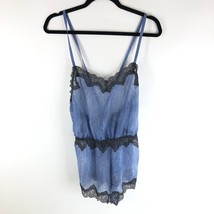 Savage X Fenty Romper Lingerie Sheer Lace Trim Blue Black Open Back Size L - £30.73 GBP