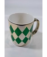 Christmas Coffee Mug 10oz Green Gld Diamond Shape Ceramic Holiday Soup C... - $9.70