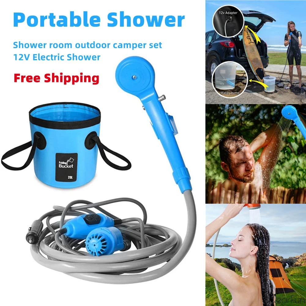 Portable Camping Shower 12v Car Cigarette lighter Handheld Outdoor Camp Shower - £32.15 GBP+
