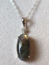 Labradorite / White Zircon Pendant in 925 Sterling Silver 18&quot; Necklace 6... - £15.69 GBP