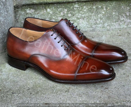 Men&#39;s handmade brown patina leather oxfords shoes, men Lace up dress shoes - £136.36 GBP