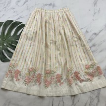 Susan Bristol Womens Vintage 90s Midi Skirt Size 14 Cream Pastel Stripe Floral - £23.52 GBP