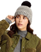 MSRP $58 Aqua Faux Fur Pom-Pom Tweed Knit Hat Black Size OSFA - £14.62 GBP