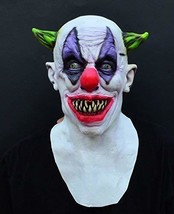 X-Merry Scary Creepy Halloween Clown Evil Latex Mask - Green Horned Clown - £14.57 GBP