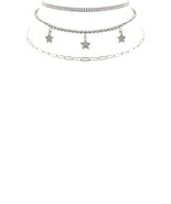 New Rhinestone Star Charm 3 Layered Necklace - $10.00
