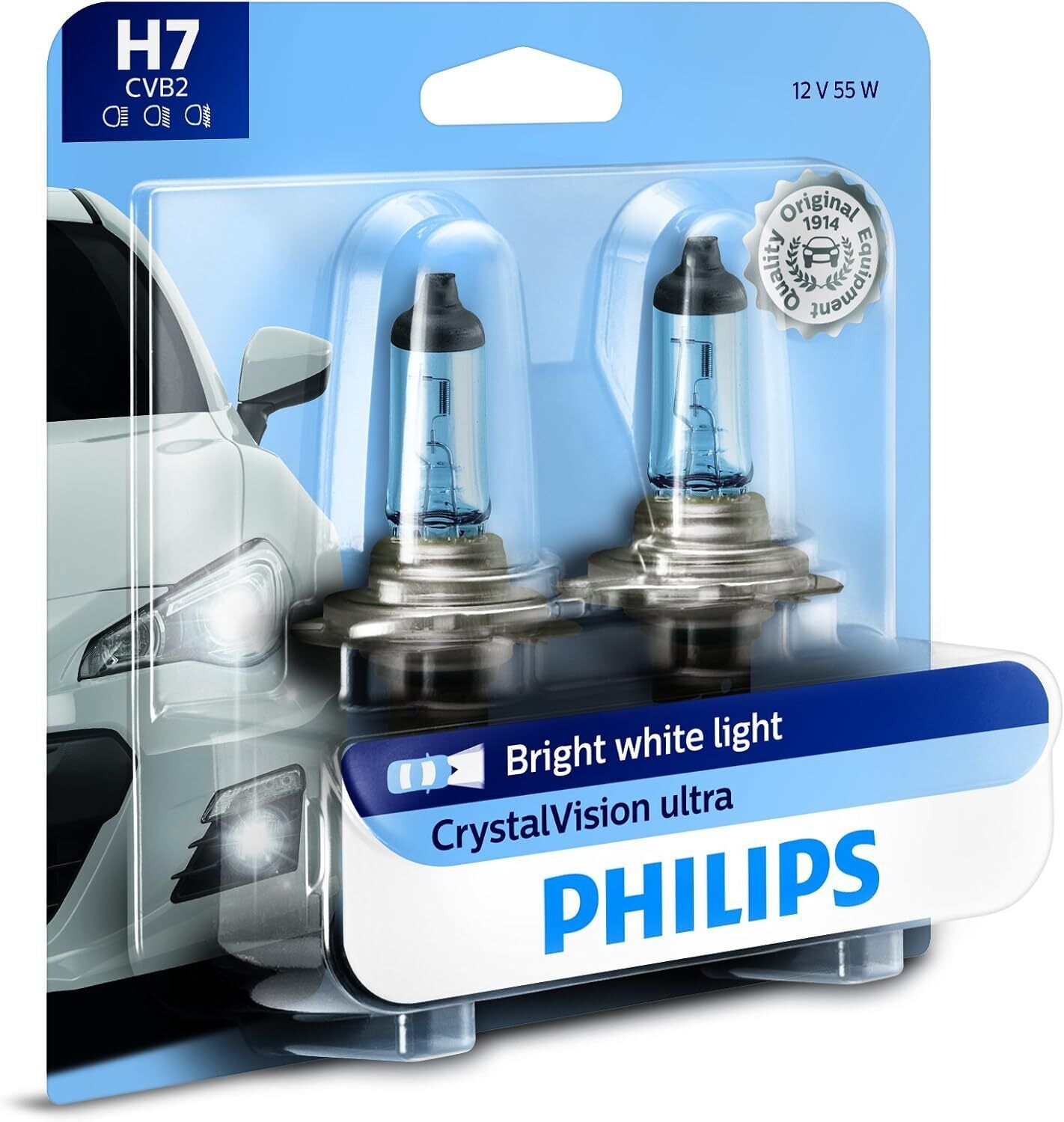 Philips H7 CrystalVision Ultra Upgraded Bright White Headlight Bulb, 2 Pack - $62.35