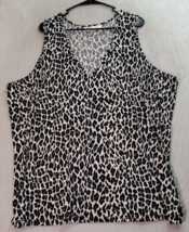 Belle by Kim Gravel Tank Top Women Size 3X White Leopard Print Sleeveless V Neck - £16.09 GBP