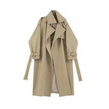 Eng Style Grey Loose Oversized Women&#39;s Trench Coat Double-Breasted Belted Lady C - £183.81 GBP