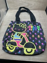 Hello Kitty x Loungefly Black Canvas Tote 2012 Glitter Neon Scooter Flowers - £23.65 GBP