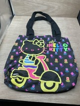 Hello Kitty x Loungefly Black Canvas Tote 2012 Glitter Neon Scooter Flowers - £23.23 GBP