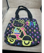 Hello Kitty x Loungefly Black Canvas Tote 2012 Glitter Neon Scooter Flowers - $40.62 CAD