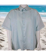 Havanera Cuban Shirt Mens 3XL Blue Embroidered Linen Cotton Blend Button Up - $383.45 MXN