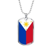 Philippine Flag Necklace Pendant Stainless Steel or 18k Gold Dog Tag 24&quot; - $47.45+
