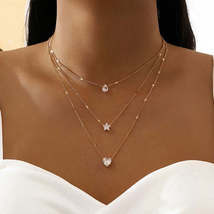 Crystal Zircon Heart Star Charm Layered Pendant Necklace Set for Women Charms Fa - $1.95+