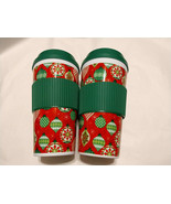 2 pc Red Green Christmas ornament Coffee Cocoa Cups Tumbler Plastic Lid ... - £11.14 GBP