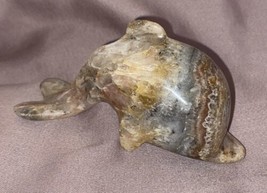 Jasper Stone Carved Dolphin 3.5”L x 1.75” W x 1.75” H Tan Blue Pink - $10.45