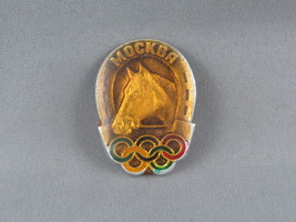 Moscow 1980 Olympic Pin - Equestrian Event - Stamped Celluloid Pin - $19.00