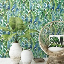 Roommates Rmk11813Wp Cat Coquillette Green And Blue Philodendron Peel An... - £29.13 GBP