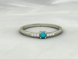 Turquoise And CZ Diamond Gemstone Silver Unique Modern Women Ring Jewelry - £47.39 GBP